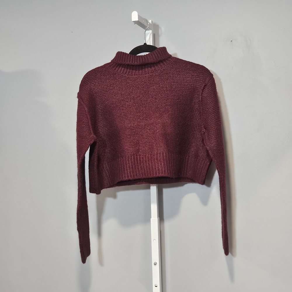 NWT Elodie Size XS Burgundy Cropped Chunky Knit Turtleneck Sweater Long Sleeves